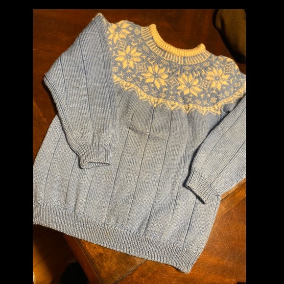 Handmade Sweaters - Blue and Cream Women's Crew Neck Sweater